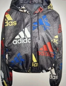 adidas Essentials Multicoloured Logo Windbreaker Jacket Size XS UK 6 - Picture 1 of 7
