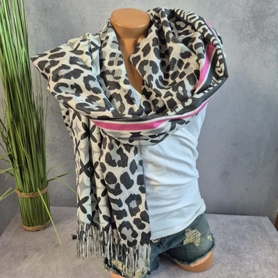 Zwillingsherz Schal Tuch mit Fransen Modell Gray Pink Leo Damen (6 516)