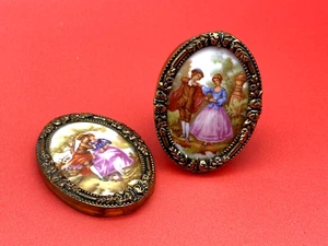 Vintage Porcelain Plaques Limoges in Gold Metal Frames - Picture 1 of 7