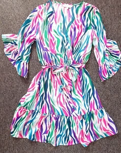 Apricot multicoloured zebra fril ruffle light summer dress - Picture 1 of 5
