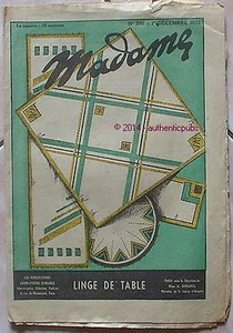 MADAME REVUE N° 390 DU 1 DECEMBRE 1932 TRICOT POINT DE CROIX LINGE DE TABLE TBE - Imagen 1 de 1