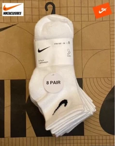Nike Dri-fit Ankle Socks - 8 PAIRS - White - XS Youth Shoe Size 10C-3Y - Picture 1 of 10