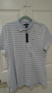 NEW with Tags Tommy Hilfiger Women’s Polo Shirt, Size XL  Blue/White Striped - Picture 1 of 5