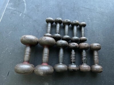 Rare Vintage Dumbbells Unmarked Striped Handle - Image 1 of 4
