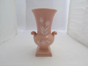Vintage Abingdon Vase Handmade Coral w/White Flowers MidCentury 9" #563 Mark b23 - Picture 1 of 9