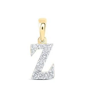 Small Tiny 10K Yellow Gold Round Diamond Z Initial Letter Pendant Charm - Picture 1 of 1