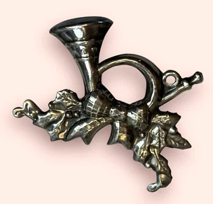 Large Vintage 2” Sterling Holly Bow Horn Brooch Christmas Music Instrument Pin - Picture 1 of 5