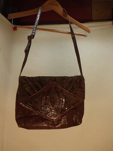 VINTAGE SHARIF MADE/USA  Leather/Suede Alligator/Snake Texture Crossbody Md. YUM - Picture 1 of 12