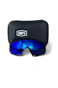 100% SPEEDTRAP Sunglasses Gloss Black Frame Blue Lens - Case Included - Picture 1 of 8