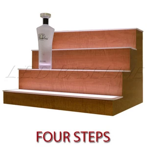 16" 4 Tier LED Lighted Liquor Display Shelf - Maple Finish - Picture 1 of 2