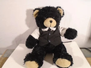 Build a Bear Workshop Plush Black Bear with BAB shirt,vest, tie - Picture 1 of 7