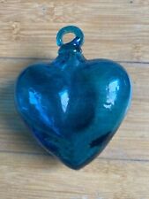 4" Mexican Light Blue Blown Glass hand made  Heart Ornament Sun Catcher