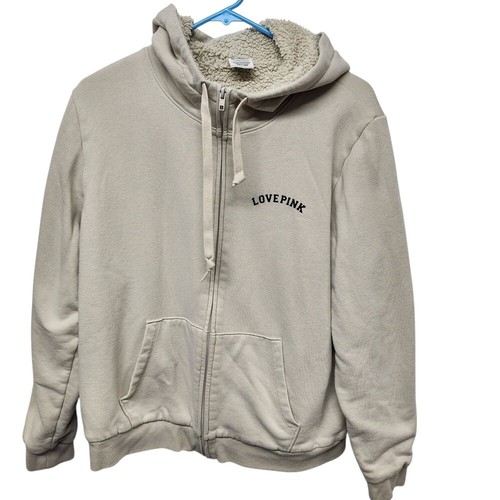 OFF WHITE Felpa con cappuccio e zip foderata sherpa ROSA Victorias Secret da donna taglia XL