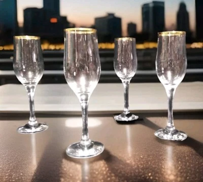 4 taças de flauta de champanhe Circleware Tulip Gold Collection 8"H 8oz - Imagem 1 de 4