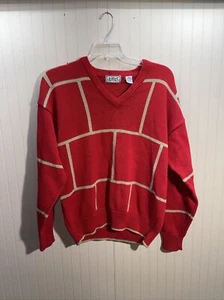 Vintage 1980s Aureus Men’s Golf Sweater Red Beige Acrylic Cotton Blend M - Picture 1 of 8