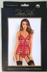 Rene' Rofe' Sexy 2-pc Caged Lace Garter Chemise & G-String Set, M/L - Picture 1 of 6
