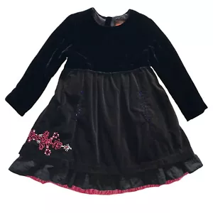 Catimini 114 EU Size 6 Girl Black Velvet or Velour Dress – Beaded Embroidered - Picture 1 of 12