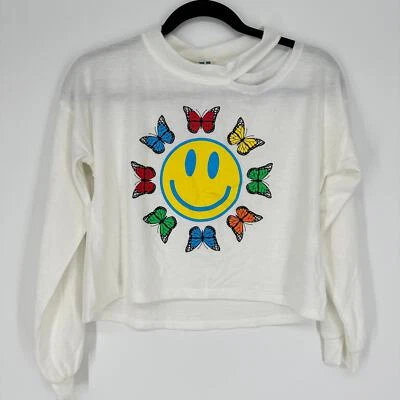 Vintage Havana Rainbow Smiley Face Butterly Y2K Cropped Sweater Womens Medium - Image 1 of 4