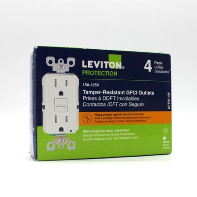 Paquete de 4 tomas GFCI resistentes a manipulaciones LEVITON 15 AMP 15A-125V GFTR1-4W Foto 1 de 4