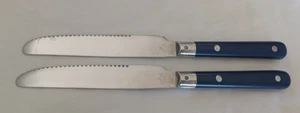 Pair Lifetime PARIS SPLENDOR DARK BLUE Stainless Korea Flatware Riveted Handle - Picture 1 of 3