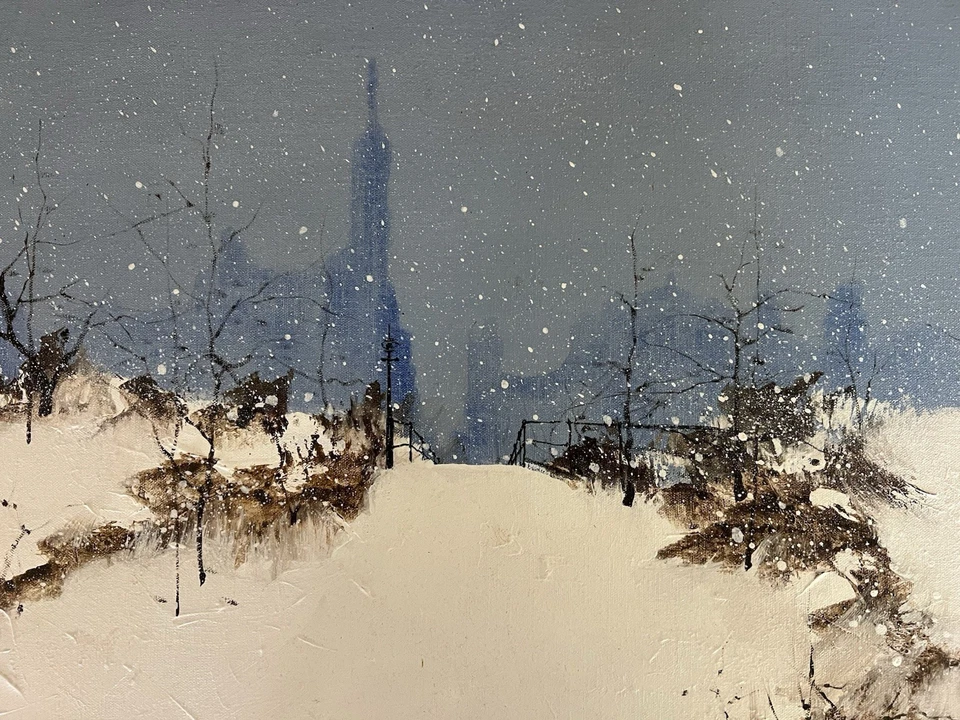 1969 Rex Fluty — Nueva York Winter Storm Scene Empire State Building, Impasto Foto 1 de 4