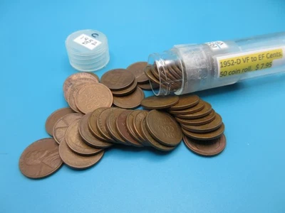 1952-D Wheat Penny Roll ~ Very Fine to Extra Fine ~ 1 One Cent Coins - Image 1 of 2