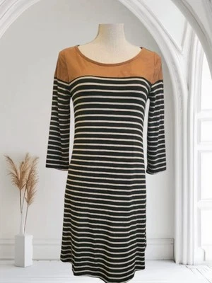 IN San Francisco Dress Size Medium 3/4 Sleeve Striped Vegan Suede Yoke Jersey - Image 1 of 4