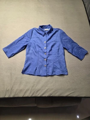 Camisa Top Joanna Petite Para Mujer Azul Talla PM Mangas Cuarto Pulón Abotonado Foto 1 de 4