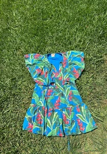 Farm Rio Mini Dress Womens Large Green Dream Garden Wrap Textured Ruffled Beads - Picture 1 of 4
