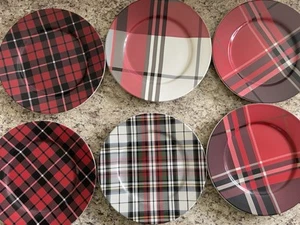 Pottery Barn Set 6 Plaid Tartan Salad Dessert Plates 8.75in Ceramic Plaid Design - Picture 1 of 2