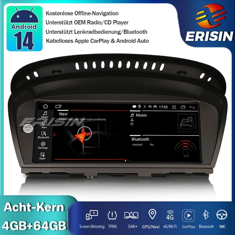 IPS Android 14 Autoradio GPS Navi CarPlay 4G BMW E60 E61 E63 E64 E90 E91 E92 E93 - Bild 1 von 4