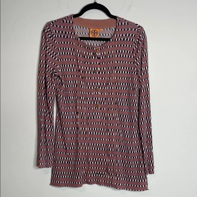 Tory Burch Women’s Pink Geometric Long Sleeve Blouse Size Small - Image 1 of 4