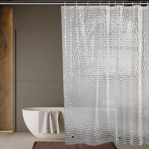 Clear Shower Curtain 3D Design Weighted Anti Mould 180 X 180 CM (without hooks) - Picture 1 of 3