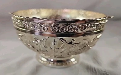 Tarro de golosinas azucarero chapado en plata vintage patrón floral inserto de vidrio Francia Foto 1 de 4