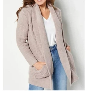 Cardigan da cabina Barefoot Dreams CozyChic donna 3X tortora aperto davanti nuovo con etichette caldo morbido - Foto 1 di 6