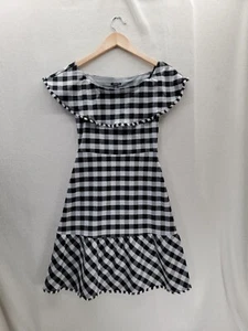 Abito Ann Taylor Gingham Off the Shoulder bianco e nero $149 nuovo con etichette taglia-00P - Foto 1 di 9