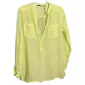 Zara Damen Tunika Top Langarm Strand gelb Lagenlook Boho Roll-Tab S - Bild 1 von 4