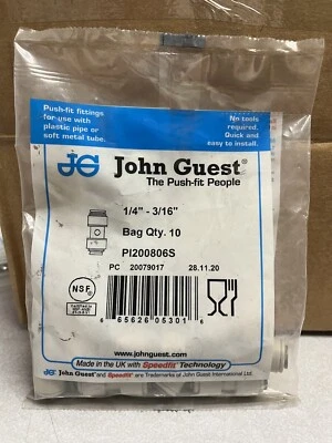 John Guest Reducing Union - 1/4 x 3/16 Part # P1200806S : 10 pk  - Image 1 of 4