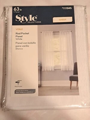 Panel de cortina de bolsillo de varilla Style Selections #111945 blanco transparente nuevo 59" X 63" Foto 1 de 4