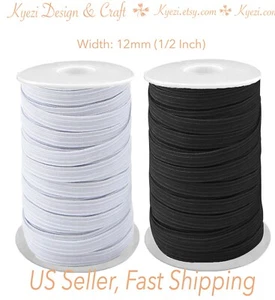 1/2 inch (12mm) Flat Skinny Elastic Band Black / White 1 5 10 20 50 100 yards - Imagen 1 de 7