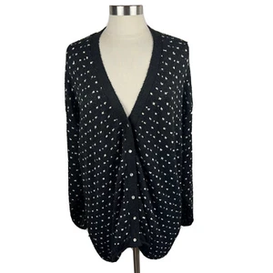 Brenda French Cardigan L Womens Black Polka Dot Embellished Button Front Vintage - Picture 1 of 8
