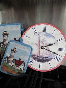 SAILBOAT CLOCK " THE EDWARDIAN  BERKSHIRE "   SAILBOAT HOT MITT AND  POTHOLDER - Picture 1 of 3