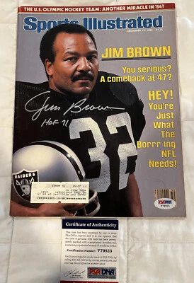 🔥Jim Brown Signed Cleveland Browns Raiders Sports Illustrated 12/12/83 PSA DNA - Image 1 of 4