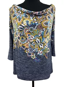 Anthropologie Postkarte Größe M meliert blau Blumen/Paisley drapierter Ausschnitt Bluse - Bild 1 von 5