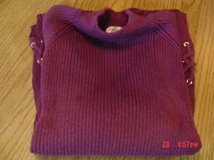Women's Chunky Knit Sweaters Sz XL, Style & Co. Burgundy, Side Lacing, - Picture 1 of 4