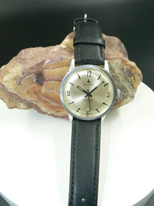 Men's Buren Silver Tone 25 Jewels Automatic Leather Strap Watch Keeps Time - Picture 1 of 9