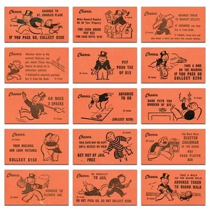 TARJETAS DE OPORTUNIDAD MONOPOLY 1936 VINTAGE (Naranja) - 3-1/8" x 1-3/4" - TÚ ELIGES - Imagen 1 de 17