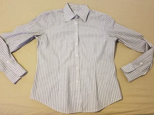 Camisa de vestir Brooks Brothers para mujer 4 grises rayas botones algodón blusa - Imagen 1 de 5