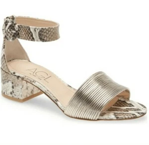 AGL Leather Ankle Strap Sandal Snake/ Metallic Silver Made in Italy Sz 37 NEW - Picture 1 of 7
