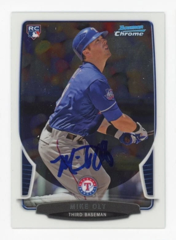 SIGNED BASEBALL CARD AUTO BOWMAN CHROME 2013 MIKE OLT #83 TEXAS RANGERS RC - Image 1 of 1